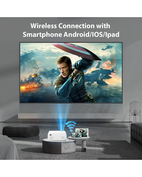4K1080P WiFi Projector, Upgraded +80% Brightness Video Projector Portable Home Theater Movie Projector, HD Supported, Compatible with TV Stick,AV, TF,HDMI, VGA, USB, iOS,Android,Laptop,Smartphone