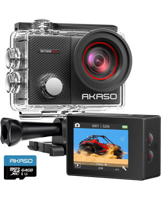 AKASO EK7000 Pro 4K Action Camera with Touch Screen EIS 131ft Waterproof Camera with 64GB microSDXC Memory Card and Remote Control Underwater Camera with Helmet