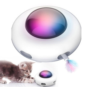 Interactive Toy Kitten Automatic Feather Toy with Hair Collector, Smart Electric Moving Cats Toys 3 Adjustable Modes USB Rechargeable Cat Activated Feather Teaser Toy for Kitty Cat Play Exercise