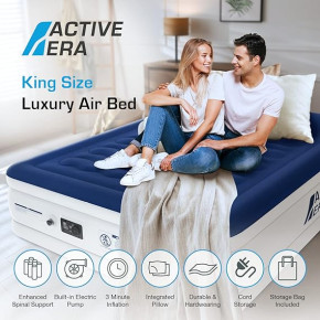 Active Era Luxury King Size Inflatable Mattress - Elevated Air Mattress with Built-in Pump, Raised Pillow & Structured I-Beam Technology, Height 56cm