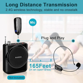 Wireless Microphone,XIAOKOA Amplifier Microphone and Headset 2 in1 Rechargeable 2.4G Wireless Mic Headset with Wireless Receiver for Voice Amplifier, Stage Speaker, Public Speaking and Teaching, USB