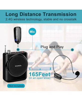 Wireless Microphone,XIAOKOA Amplifier Microphone and Headset 2 in1 Rechargeable 2.4G Wireless Mic Headset with Wireless Receiver for Voice Amplifier, Stage Speaker, Public Speaking and Teaching, USB