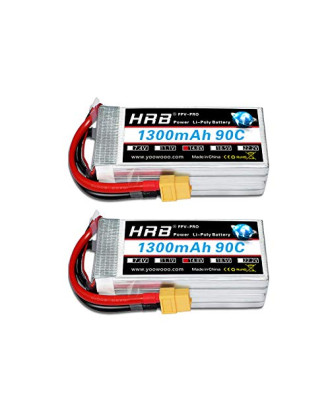 HRB 2PCS 4S 14.8V 1300mAh 90C Lipo Battery Pack