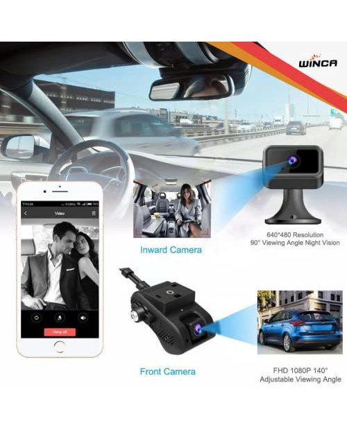 Winca JC400 4G Built-in Dual Channel Dashcam 1080p full HD Car DVR Bluetooth Wi-Fi GPS Car Dashcam DVR Camera Live Video on Web/APP