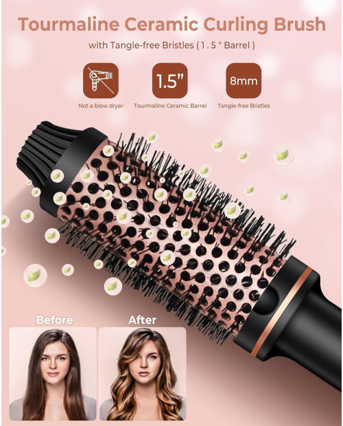 Thermal Brush, 1.5 Inch Curling Iron Brush Volumizing Brush Heated Round Brush Ceramic 